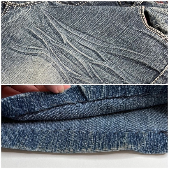 VINTAGE Y2K Foxy Jeans Farrah Super Flare Jean Blue Medium Washed Whisker Jeans - Picture 14 of 16